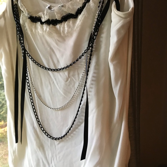 Beaded Dressy camisole women’s XL cream with black ribbons and chains - Picture 2 of 3